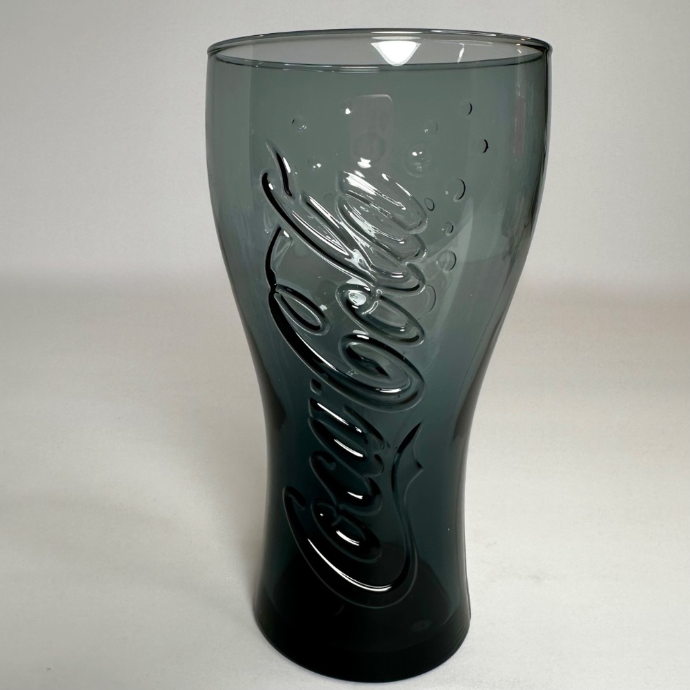 Coca-Cola Embossed Glass | Smoky Grey Coke Cup | Collectible